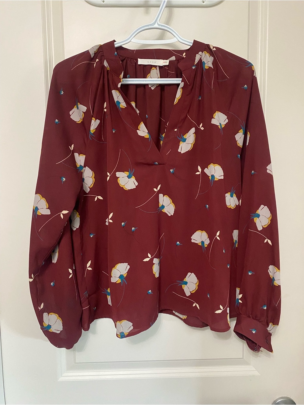 Lush Maroon Floral V-Neck Blouse